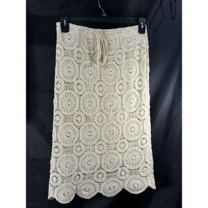 King Road Cream Crocheted Scalloped Hem Lined Adj Waist NWT Sz M